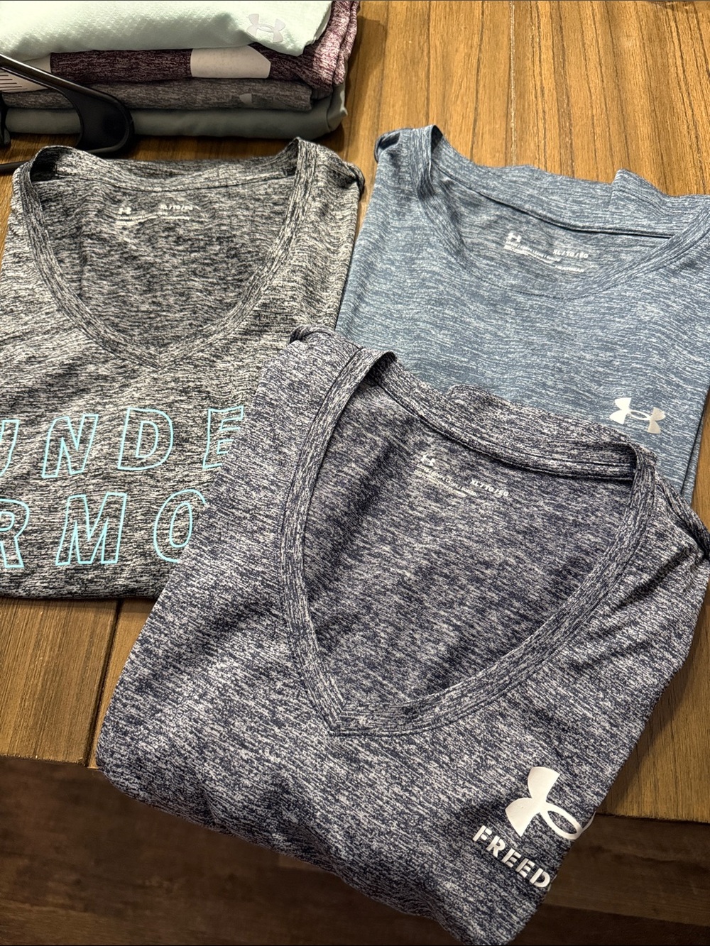 Under Armour Bundle of 3 - Heathered Blue and Gray Women’s Performance Tees